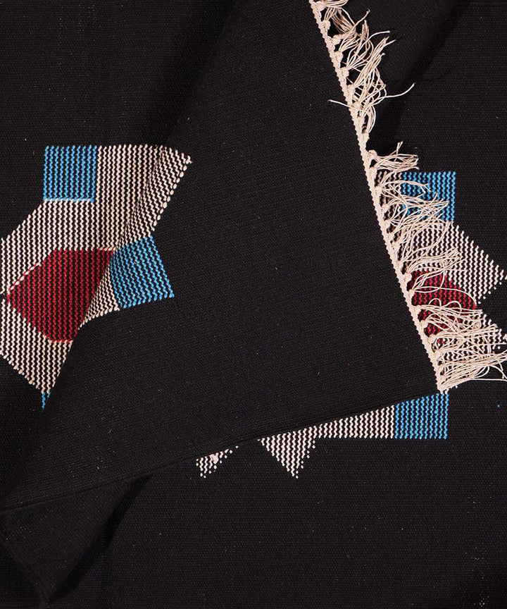 Black hand woven interlock cotton dhurrie