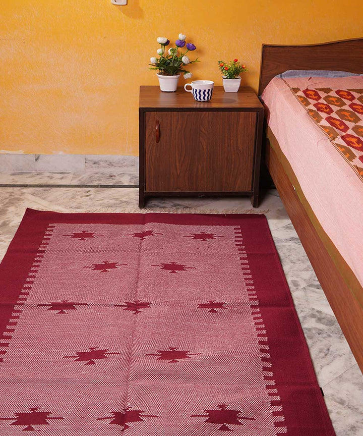 Maroon handwoven cotton interlock dhurrie