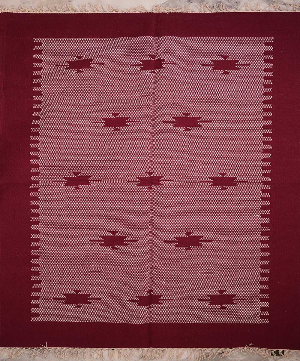 Maroon handwoven cotton interlock dhurrie