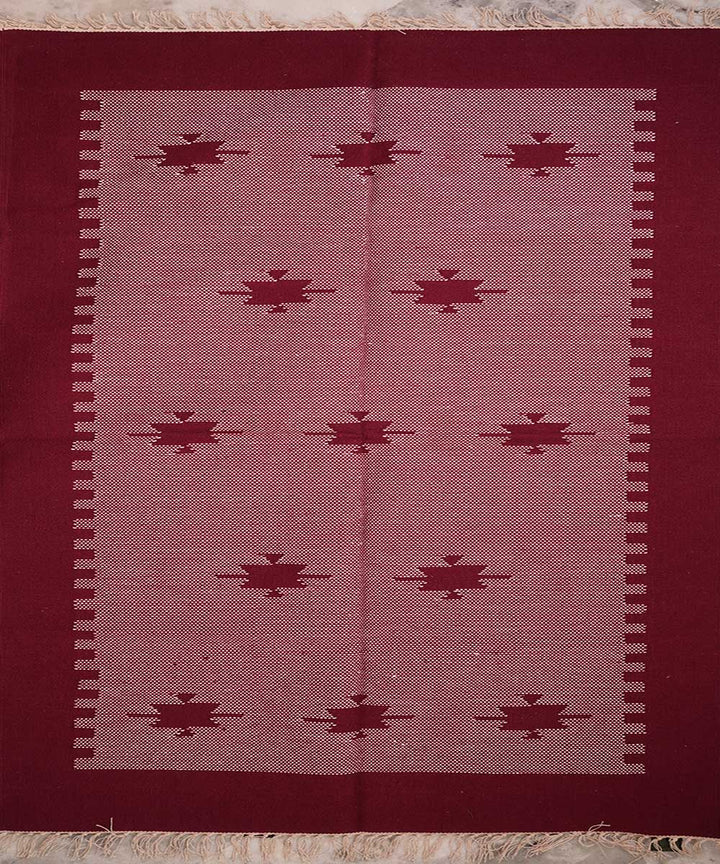 Maroon handwoven cotton interlock dhurrie