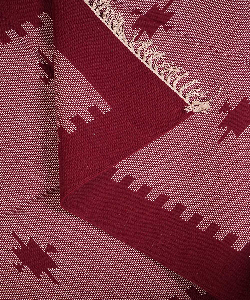 Maroon handwoven cotton interlock dhurrie
