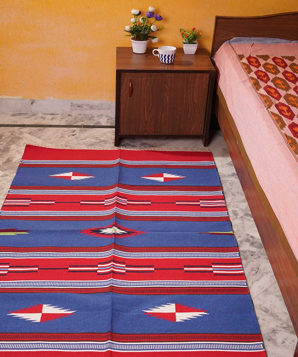 Multicolour handwoven cotton interlock dhurrie