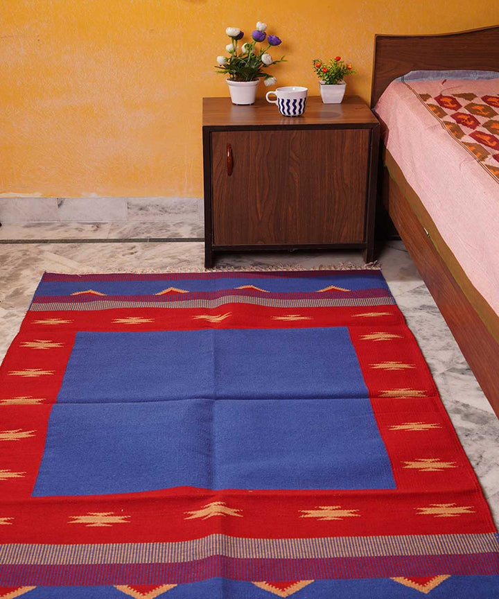 Blue handwoven cotton interlock dhurrie