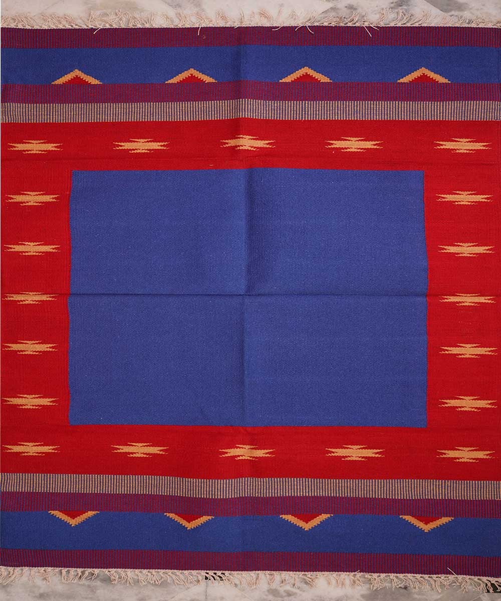 Blue handwoven cotton interlock dhurrie