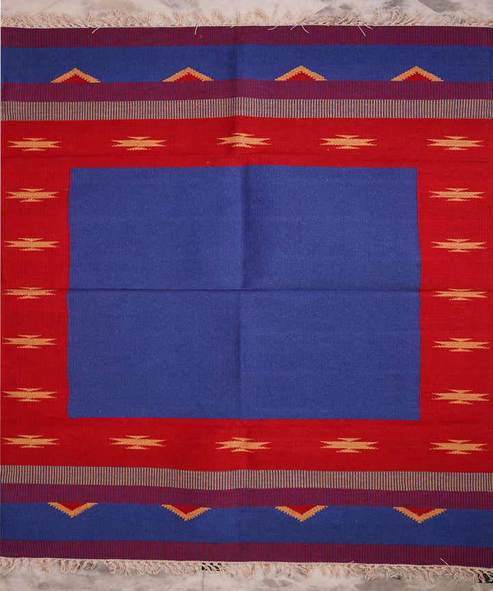 Blue handwoven cotton interlock dhurrie
