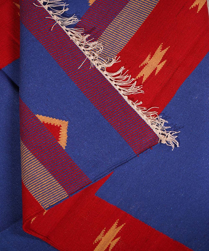 Blue handwoven cotton interlock dhurrie