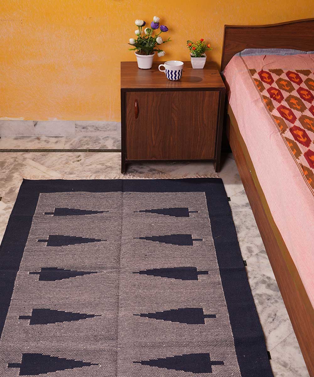 Black hand woven interlock cotton durrie