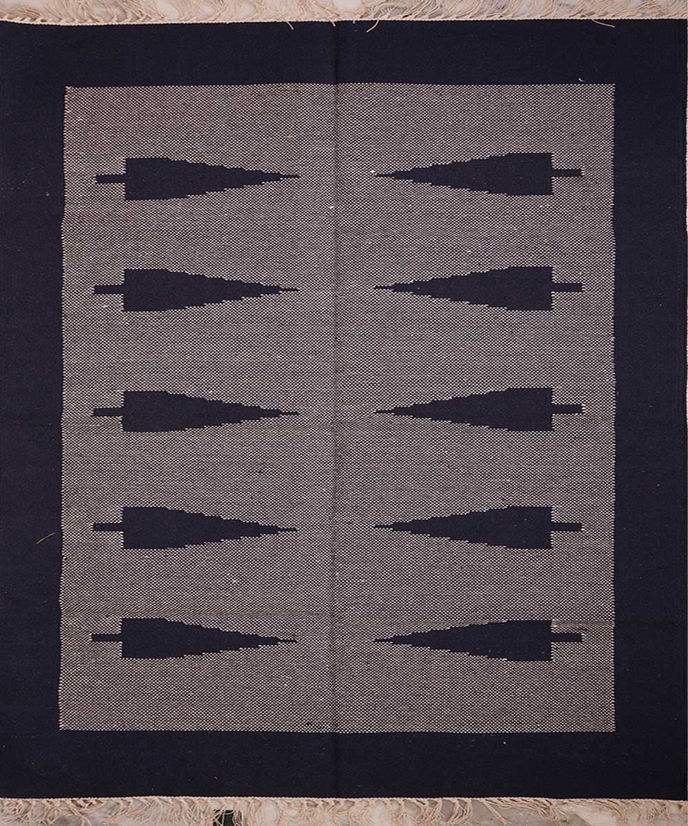 Black hand woven interlock cotton durrie