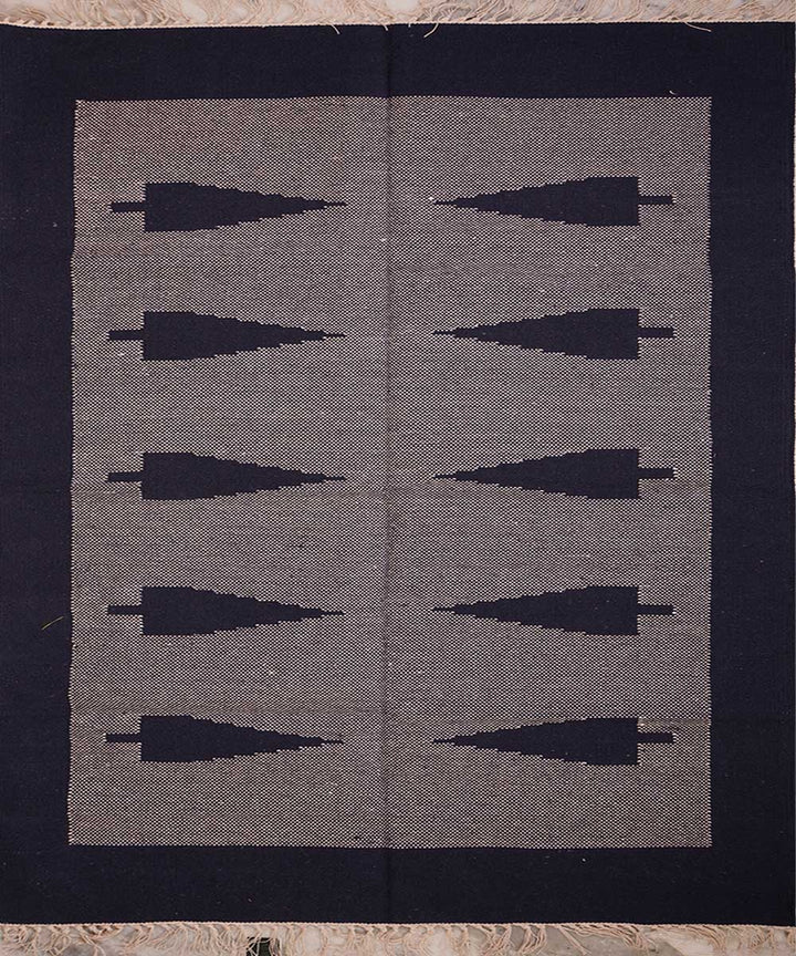Black hand woven interlock cotton durrie