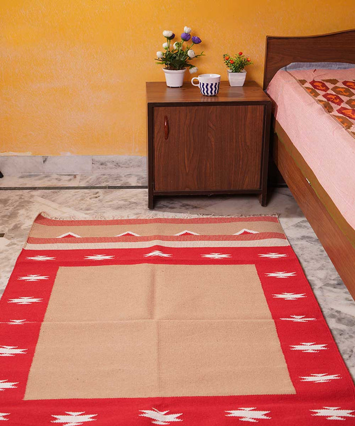 Cream handwoven cotton interlock dhurrie