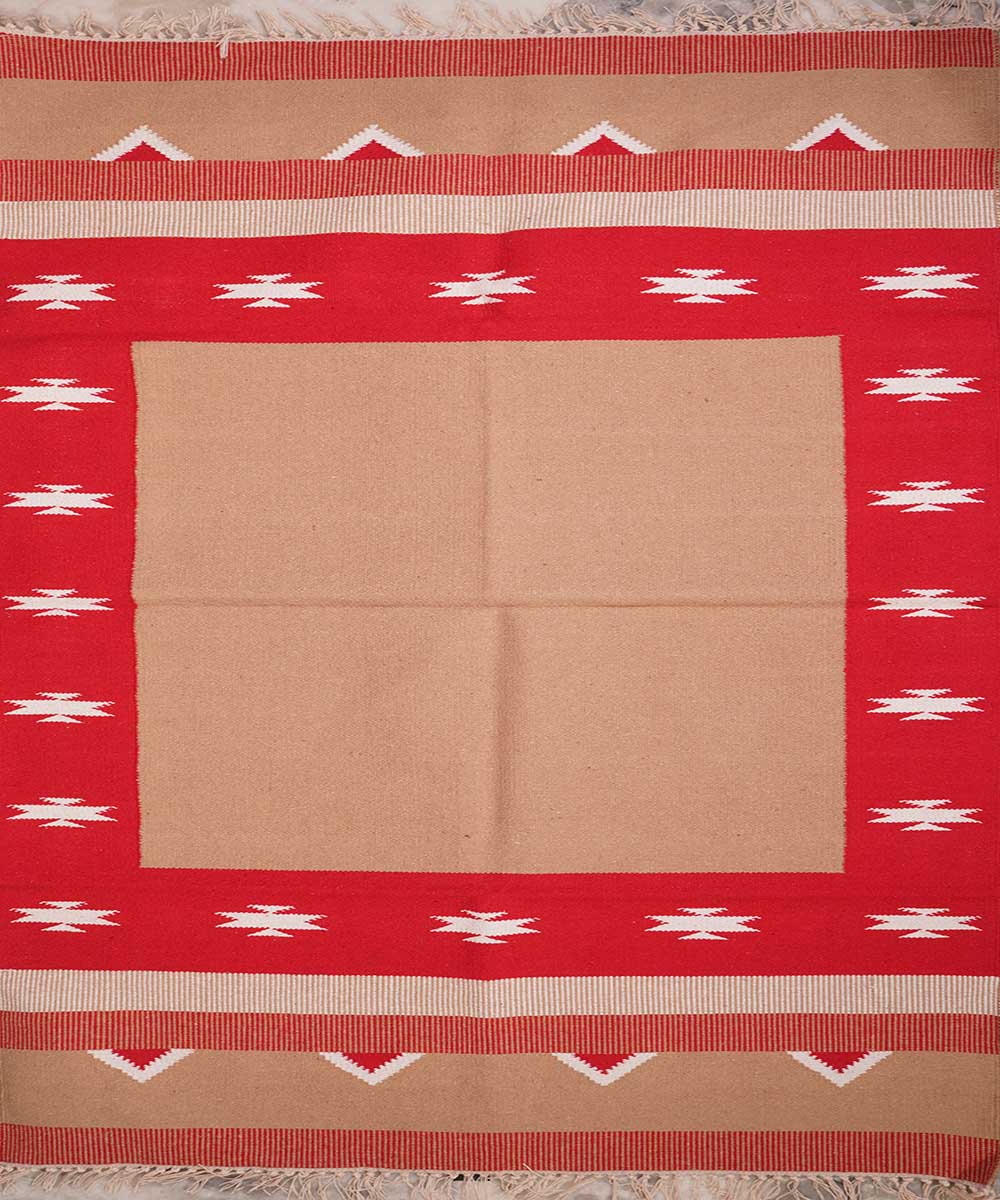 Cream handwoven cotton interlock dhurrie