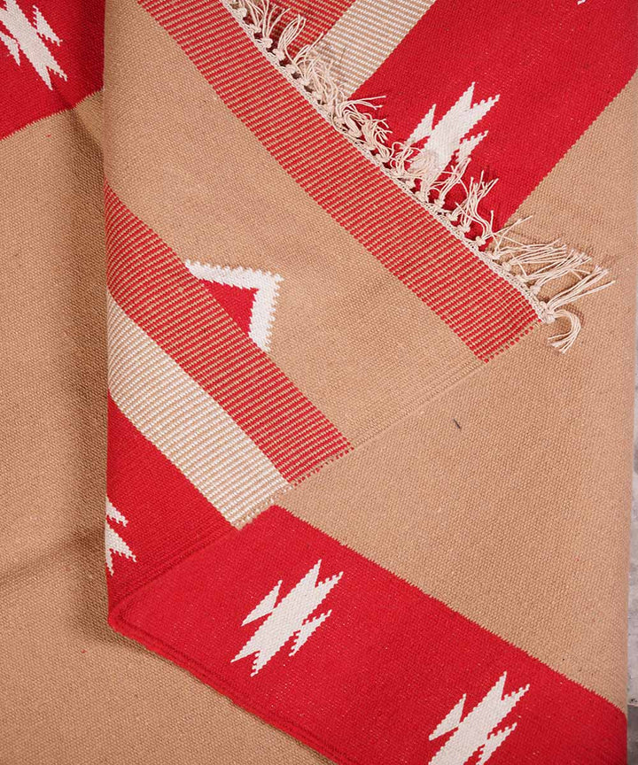 Cream handwoven cotton interlock dhurrie