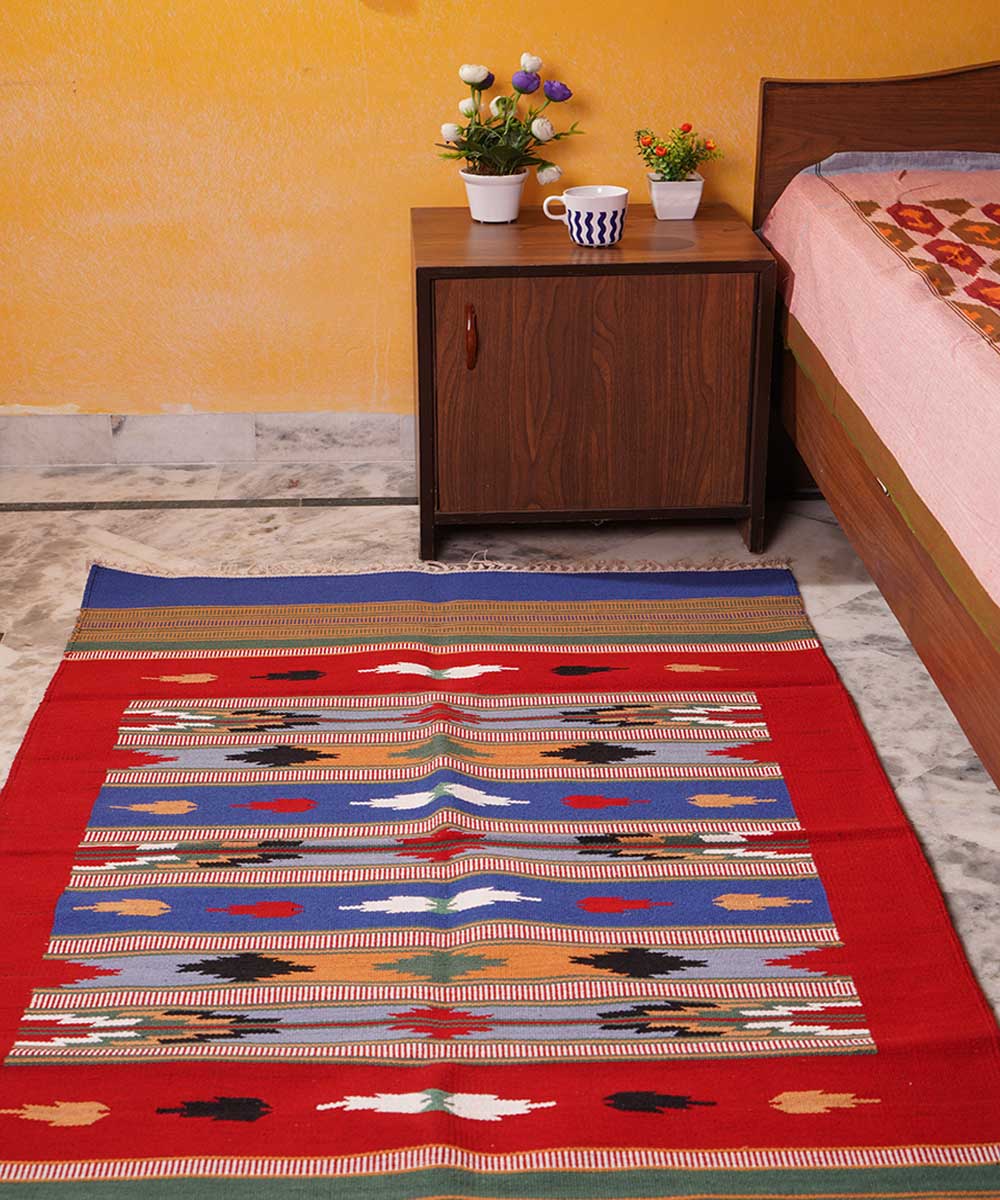 Red hand woven cotton interlock durrie