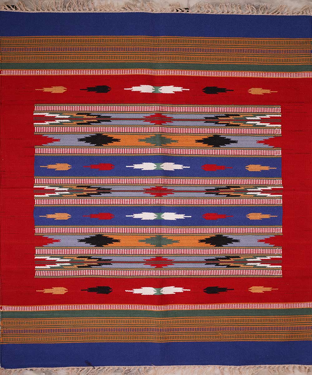 Red hand woven cotton interlock durrie