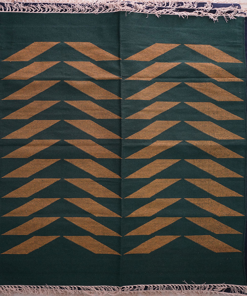 Dark green handwoven cotton interlock dhurrie