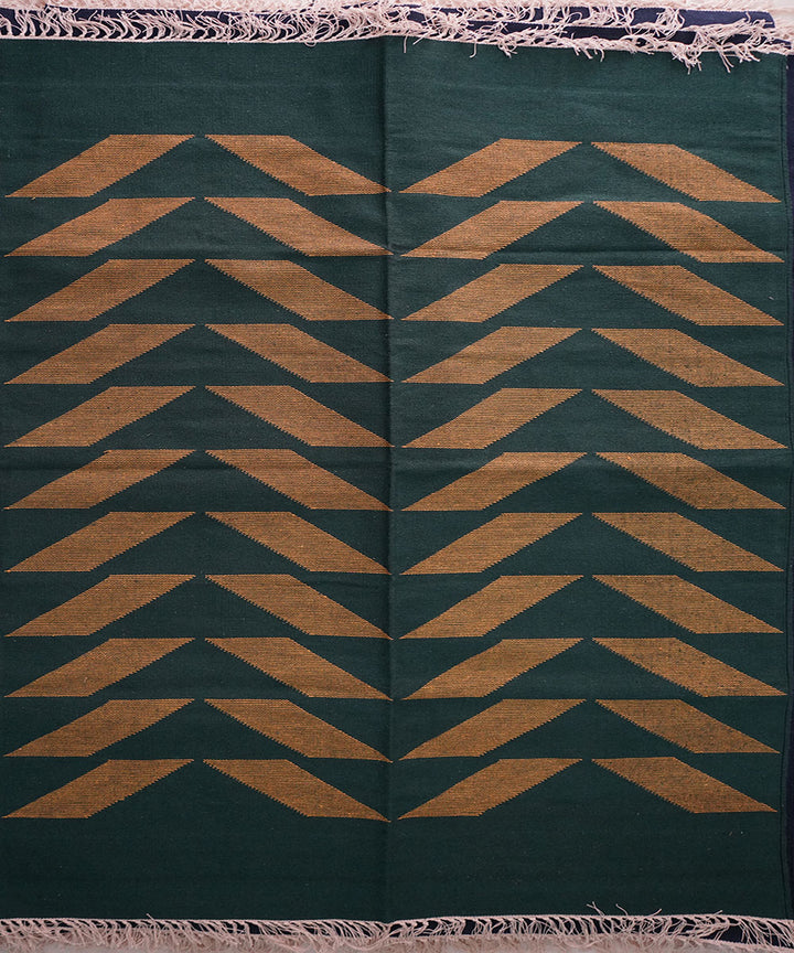 Dark green handwoven cotton interlock dhurrie
