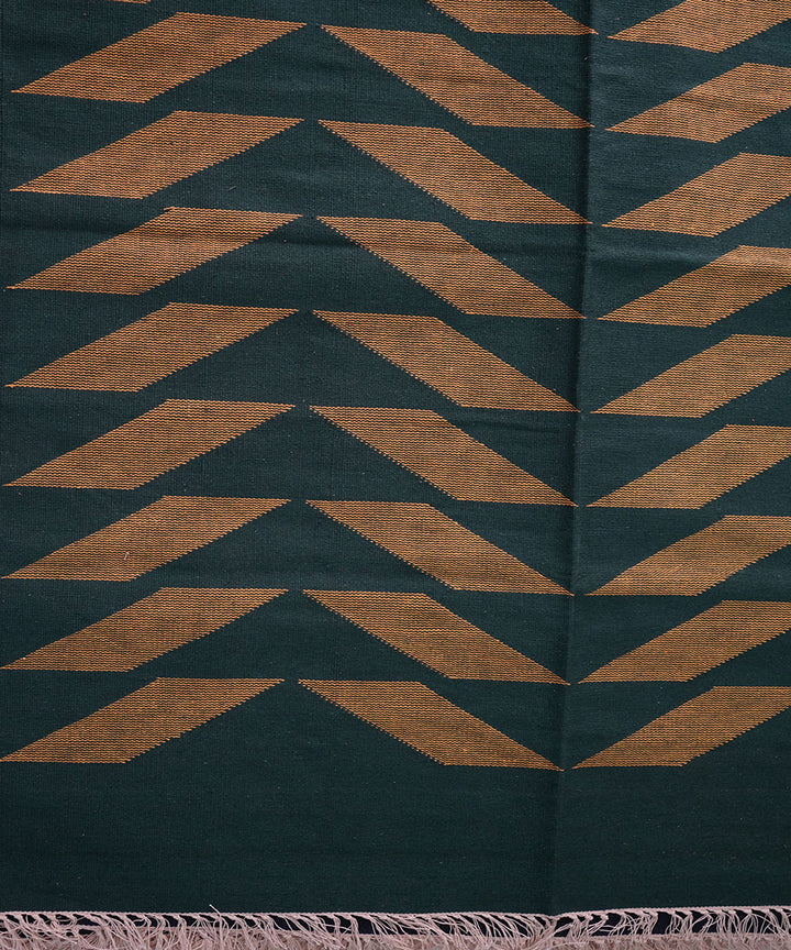 Dark green handwoven cotton interlock dhurrie