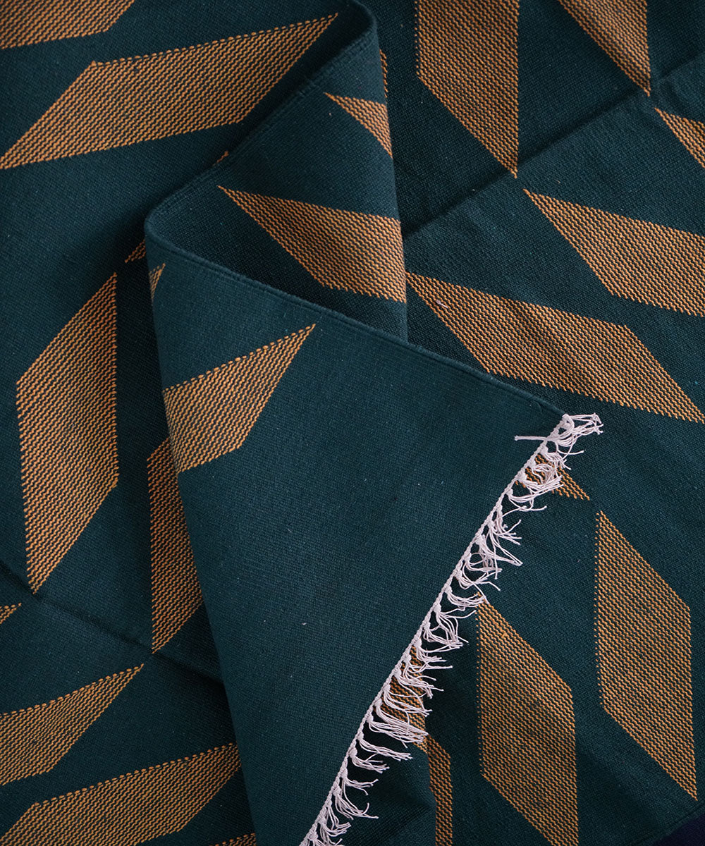 Dark green handwoven cotton interlock dhurrie