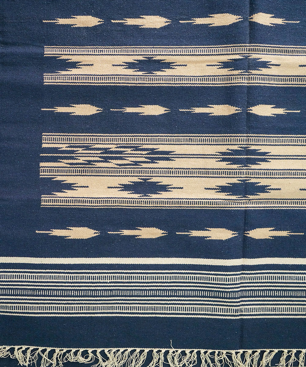 Black hand woven cotton interlock dhurrie