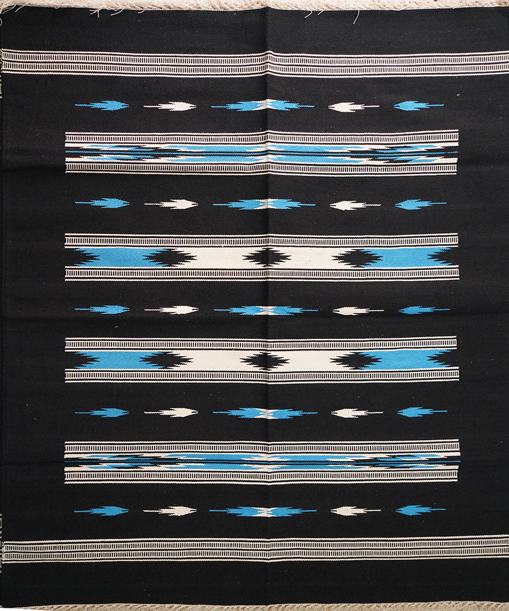 Black hand loom cotton interlock dhurrie