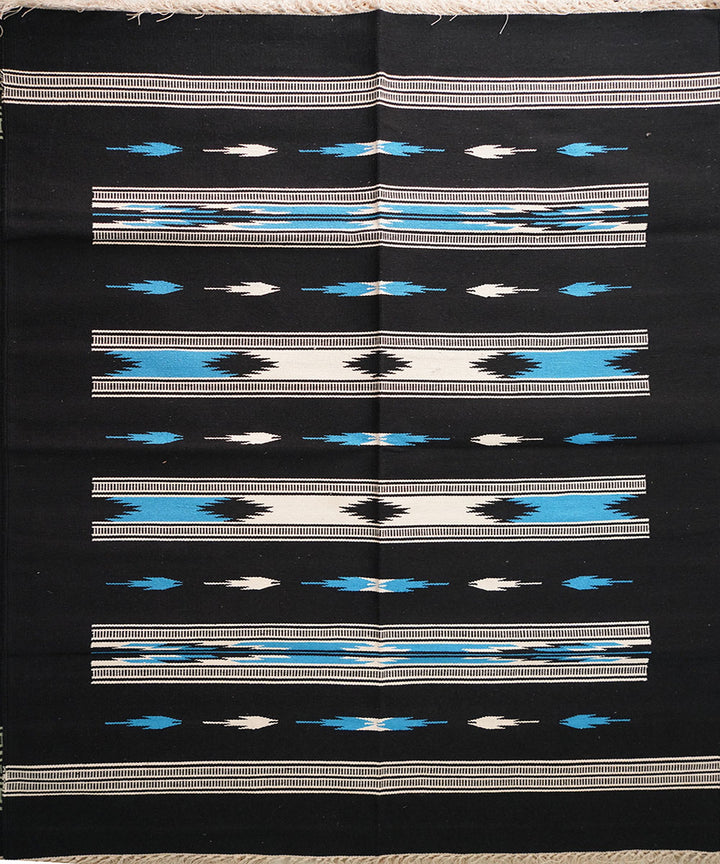 Black hand loom cotton interlock dhurrie