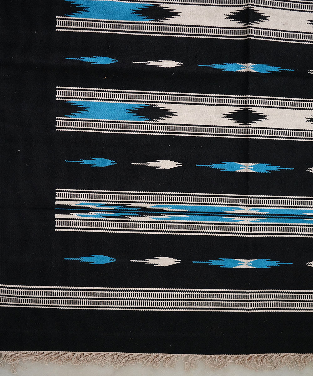 Black hand loom cotton interlock dhurrie