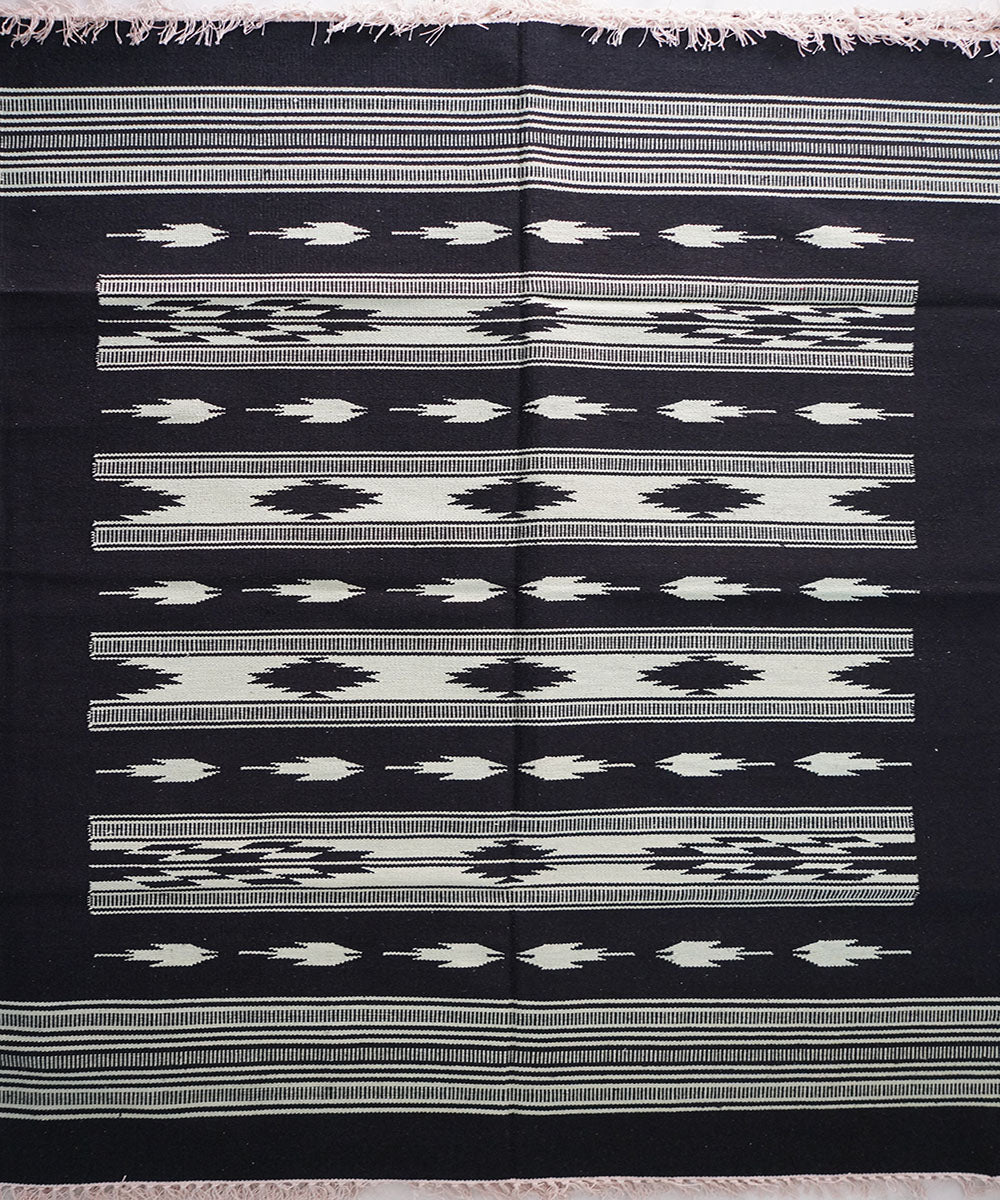 Black handwoven interlock cotton durrie