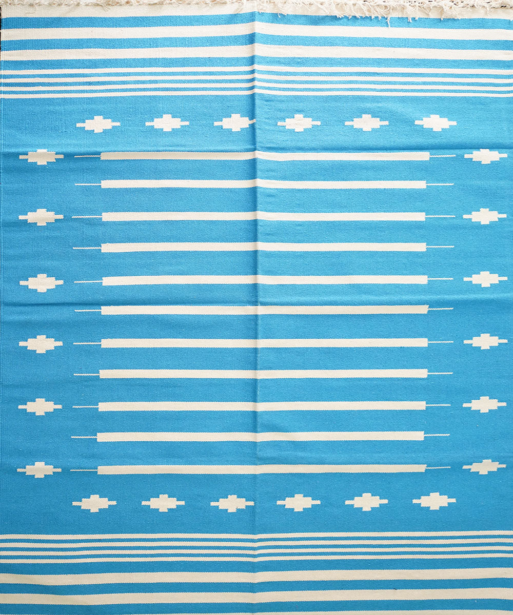 Sky blue handwoven cotton interlock dhurrie