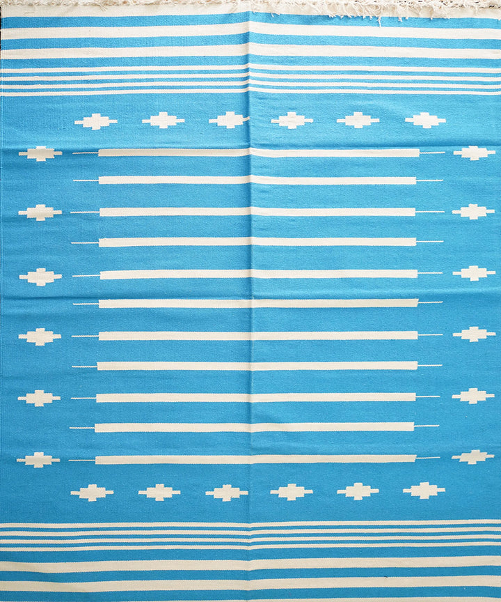 Sky blue handwoven cotton interlock dhurrie