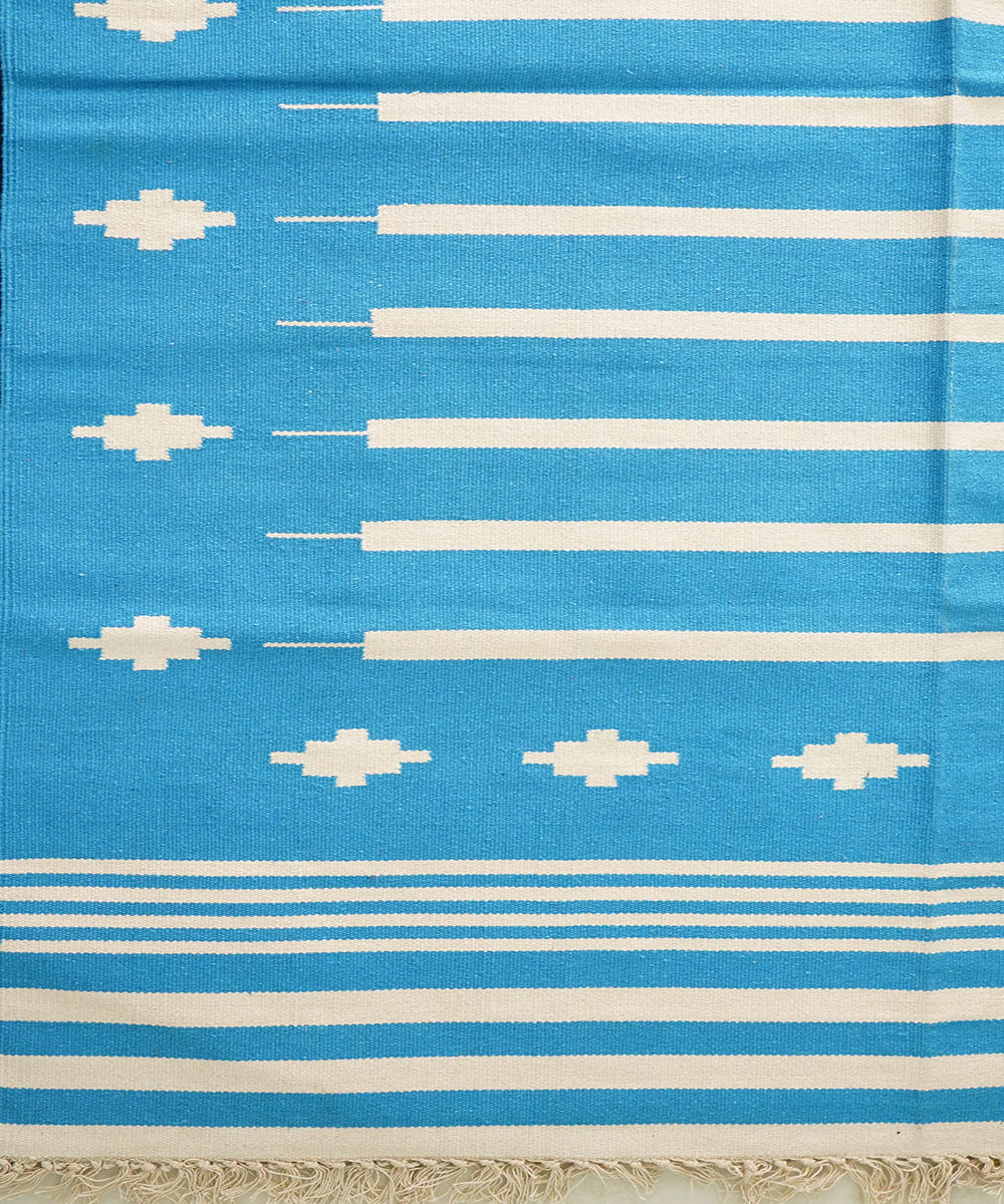 Sky blue handwoven cotton interlock dhurrie
