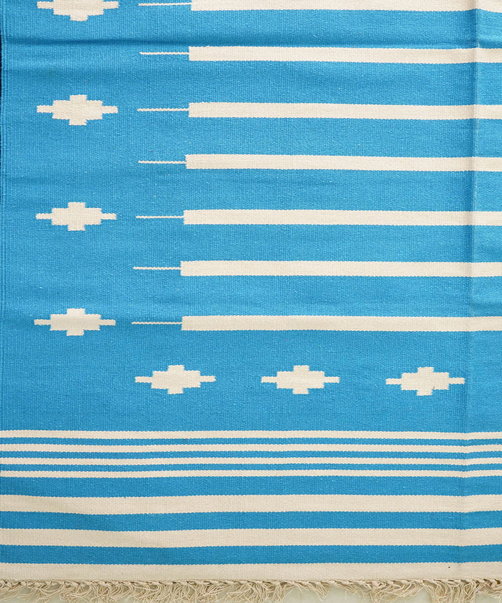 Sky blue handwoven cotton interlock dhurrie