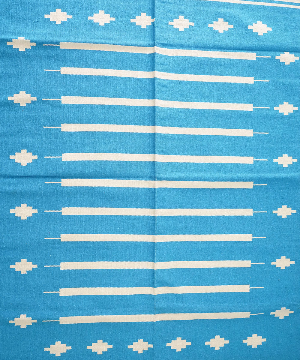 Sky blue handwoven cotton interlock dhurrie
