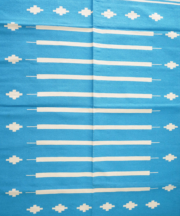 Sky blue handwoven cotton interlock dhurrie