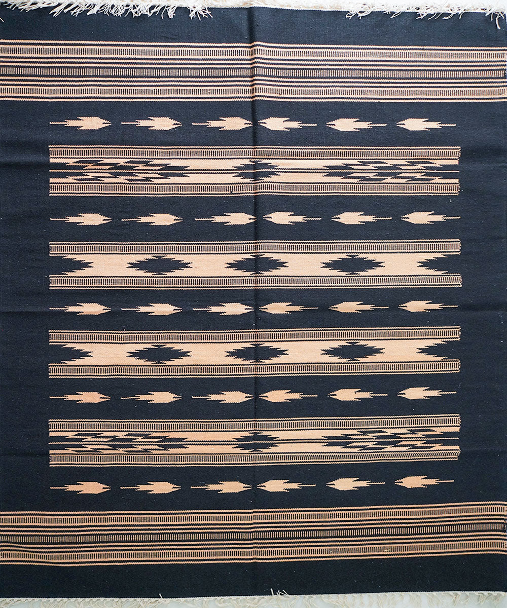 Black handwoven cotton interlock durrie