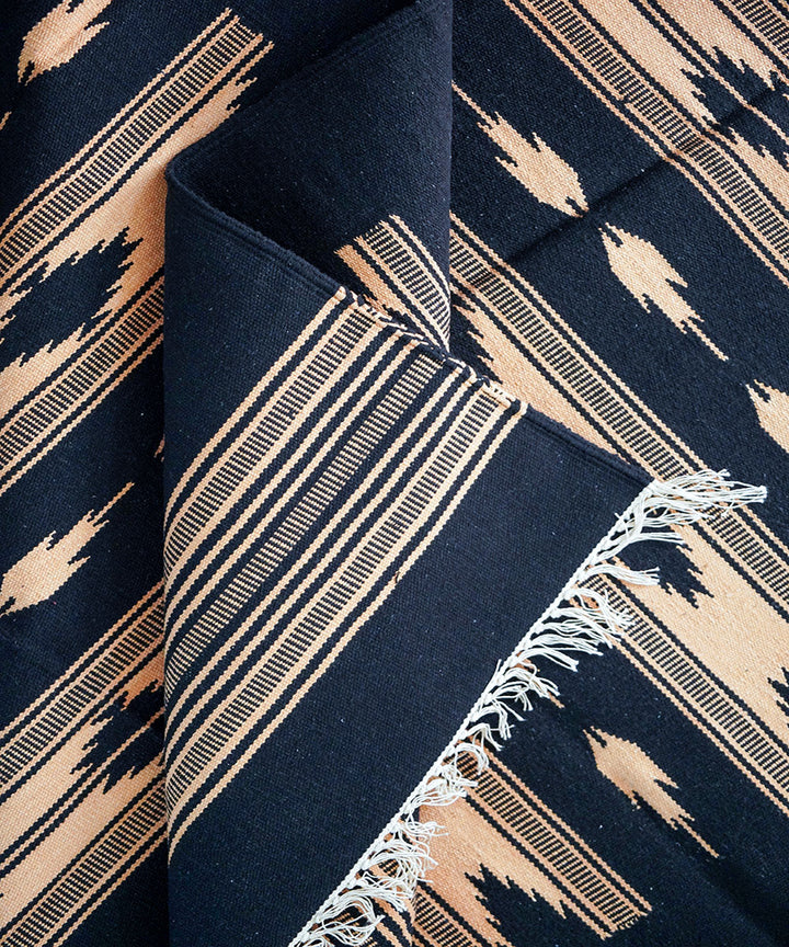 Black handwoven cotton interlock durrie