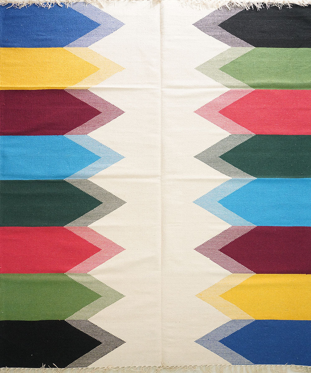 Multicolor hand woven cotton interlock dhurrie