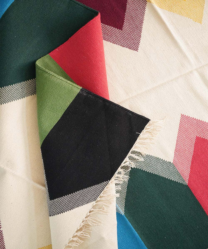 Multicolor hand woven cotton interlock dhurrie