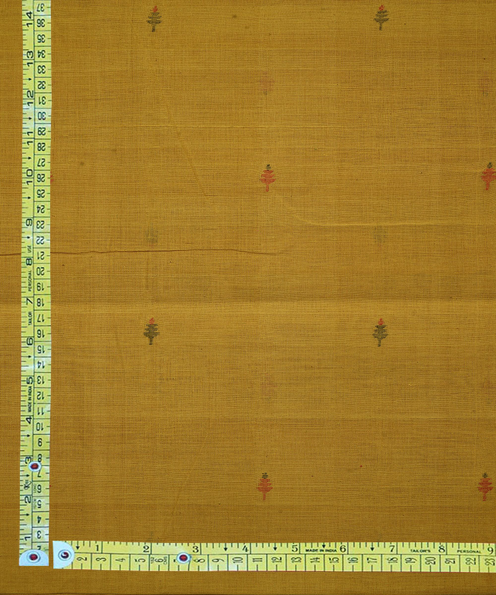 Yellow natural dye hand woven cotton jamdani fabric