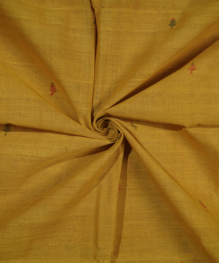 Yellow natural dye hand woven cotton jamdani fabric