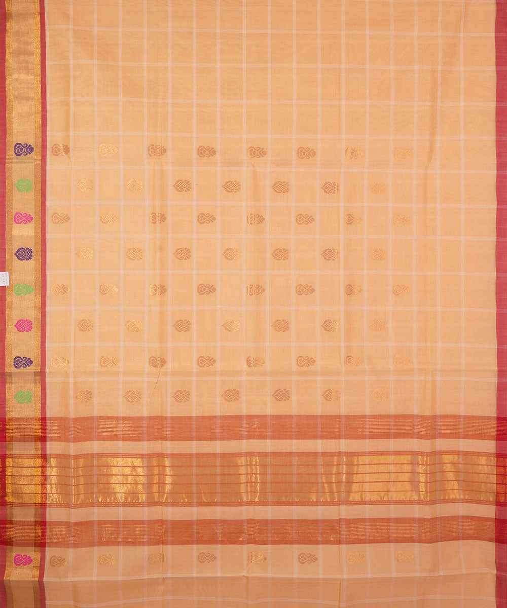 Cream yellow handwoven cotton venkatagiri saree