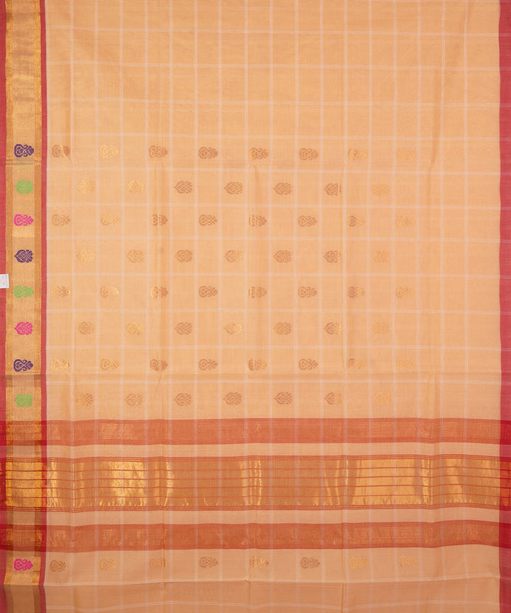 Cream yellow handwoven cotton venkatagiri saree