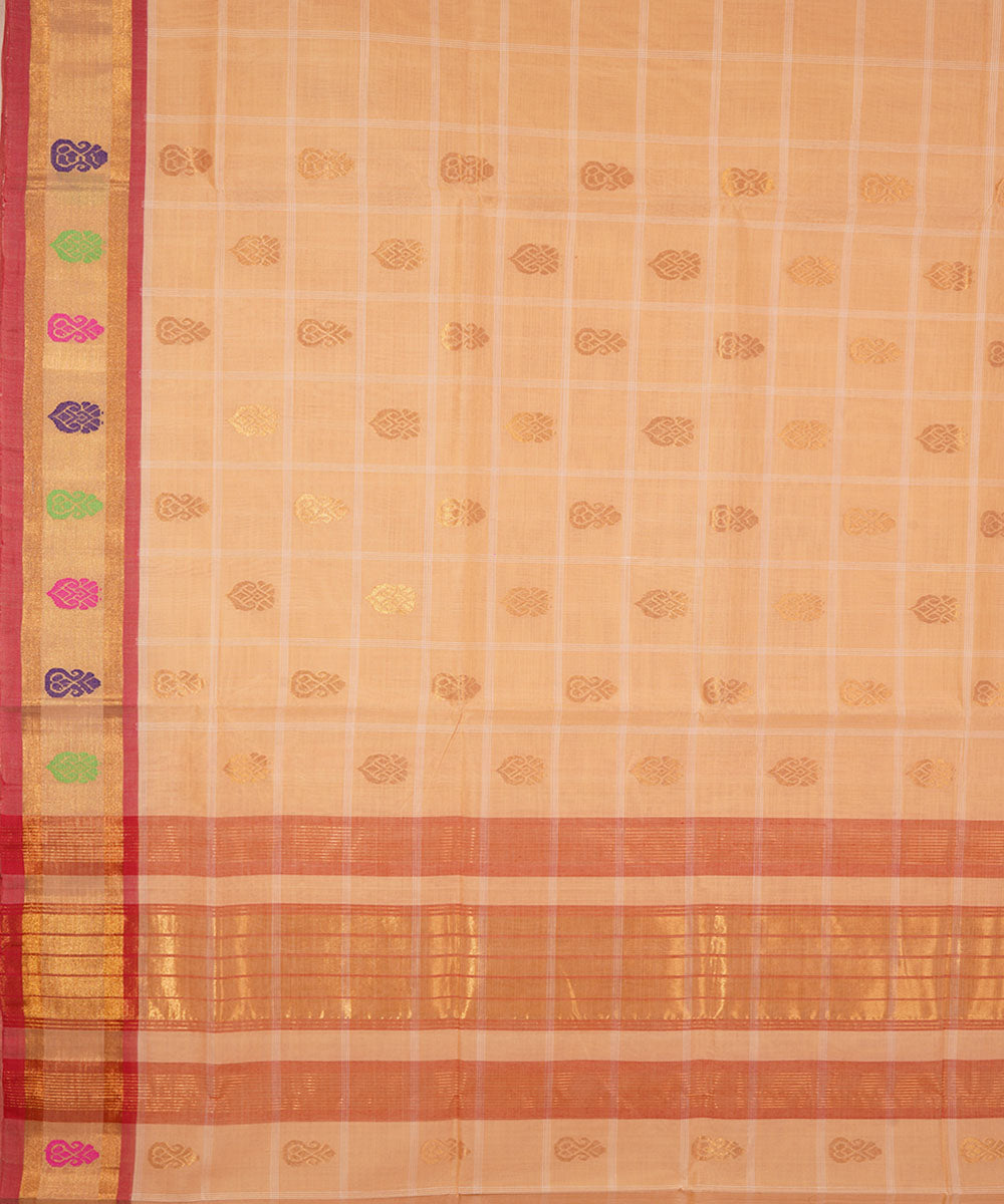 Cream yellow handwoven cotton venkatagiri saree