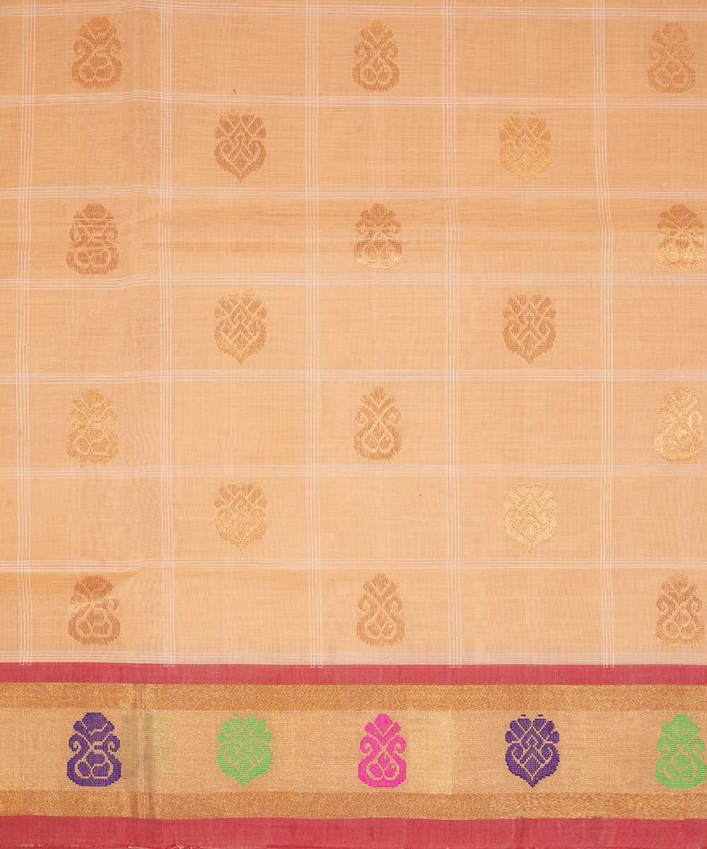 Cream yellow handwoven cotton venkatagiri saree