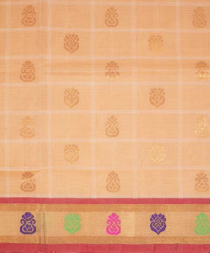 Cream yellow handwoven cotton venkatagiri saree