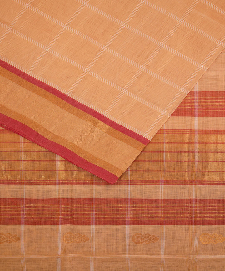 Cream yellow handwoven cotton venkatagiri saree