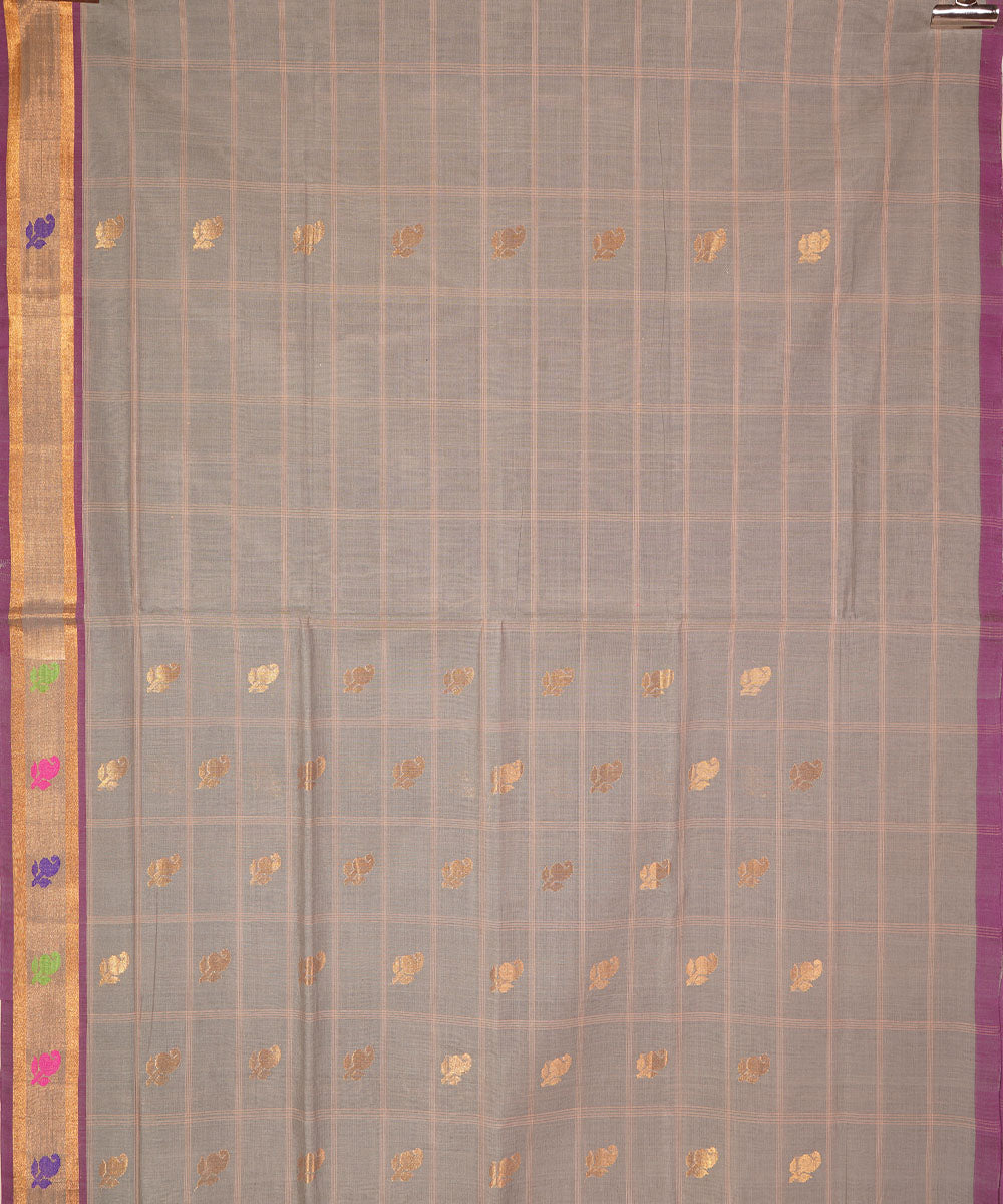 Grey hand woven cotton venkatagiri saree