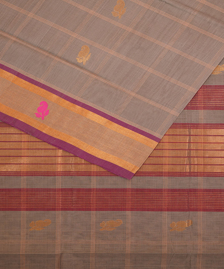 Grey hand woven cotton venkatagiri saree