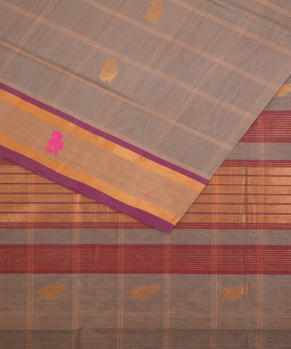 Grey hand woven cotton venkatagiri saree