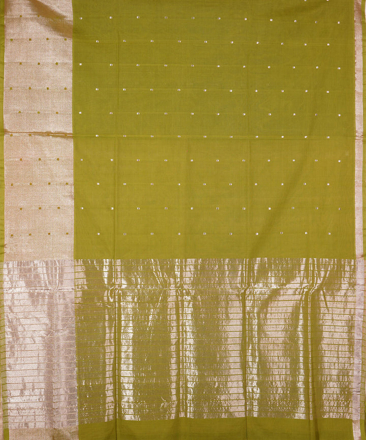Olive green handwoven cotton venkatagiri saree