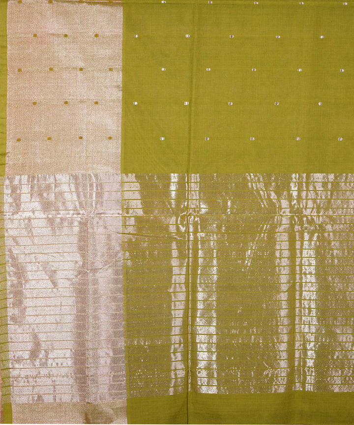 Olive green handwoven cotton venkatagiri saree